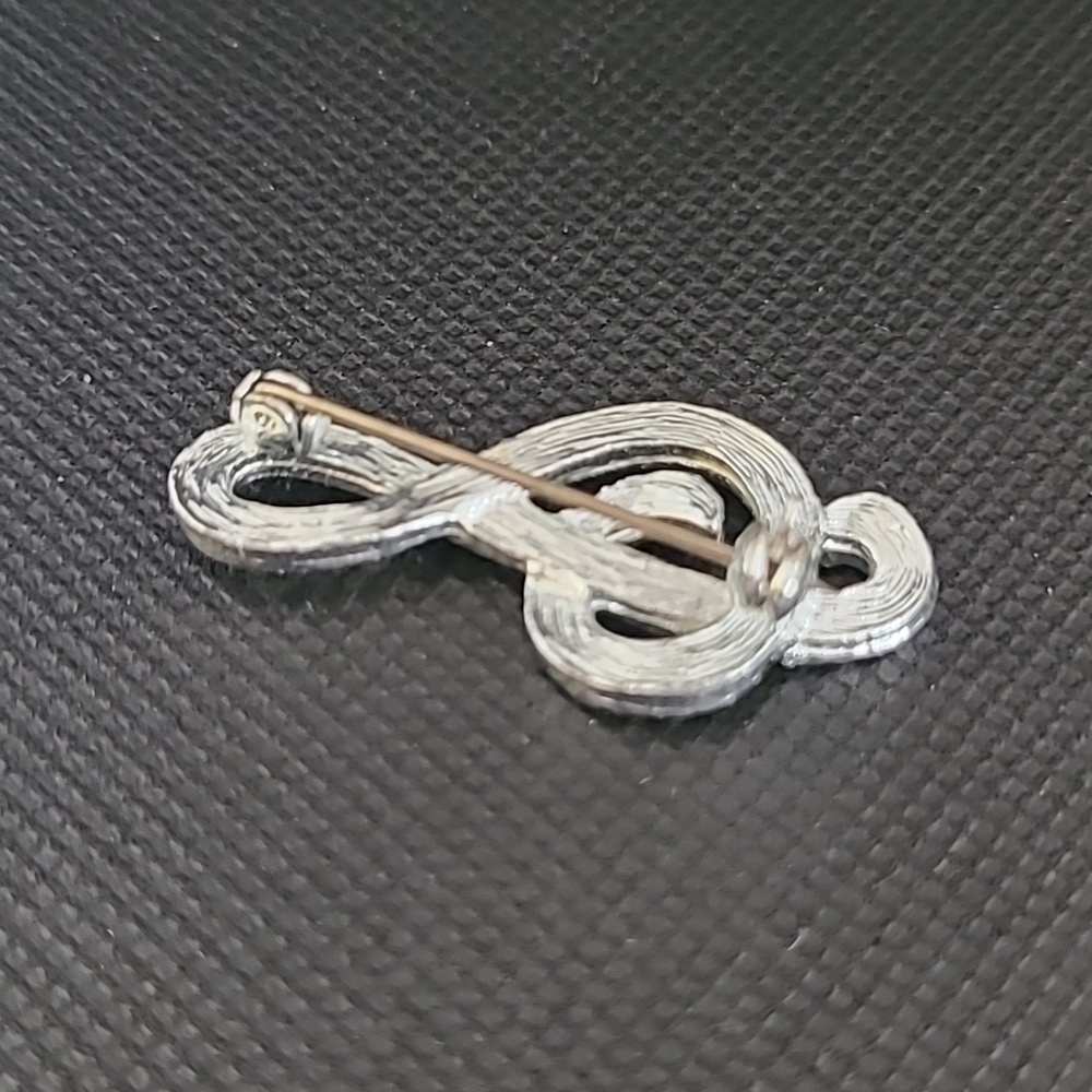 VINTAGE Rhinestone Treble Clef Music Note Brooch - Picture 7 of 12